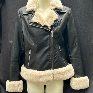 FINAL PRICE Elegant Aviator Black and Cream faux Leather Jacket